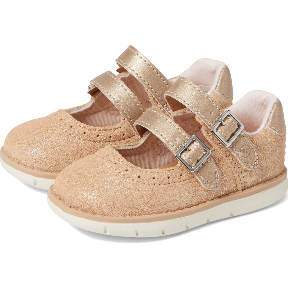 Stride Rite Girls' Double-Strap Glitter Mary Janes in Rose Gold Cordaline 8 Wide